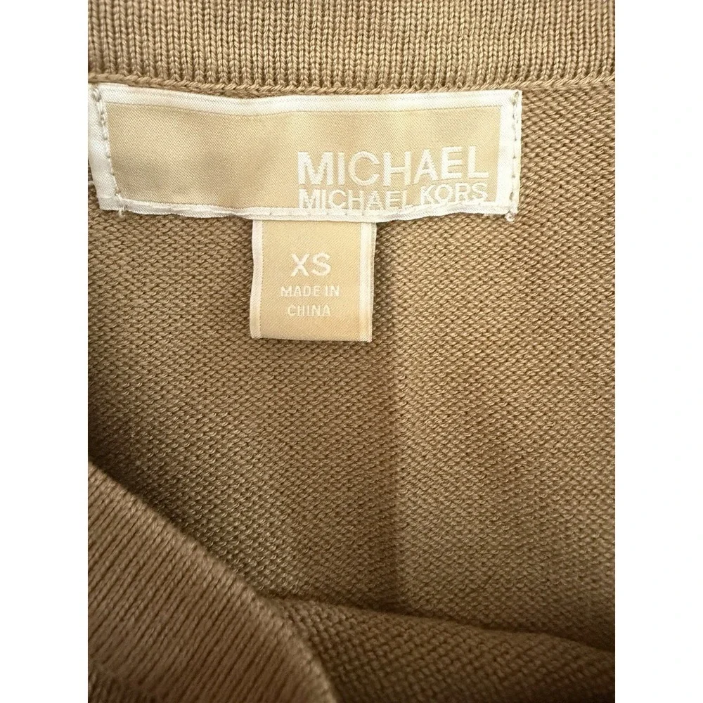 Michael Kors Sweater Dress Women's Size XS Tan Long Sleeve Knit Zipper Shoulder